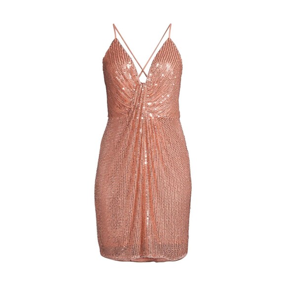 Liv Foster women Draped Beaded Sequin Short Mini Dress size 2 Peach Strappy $275 - Picture 5 of 12